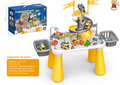 Kids Construction Engineering Track Activity Table Set - Multi-Functional Building Block Play Table with Spiral Slideway, Working Crane, Construction Trucks, Road Signs & Storage Baskets, STEM Learning Gift for Toddlers