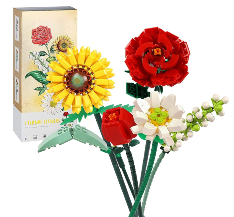 The Eternal Botanical Collection: Premium Flower Bouquet Building Block Set | Romantic Everlasting Floral Building Kit with Roses, Sunflowers & Elegant Gold-Foil Gift Packaging