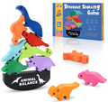 Wooden Dinosaur Balance Stacking Game Toy Set - Educational STEM Fine Motor Skill Game for Kids, Colorful Stacking Blocks with Rocking Base & Gift Box, 3+ Ages